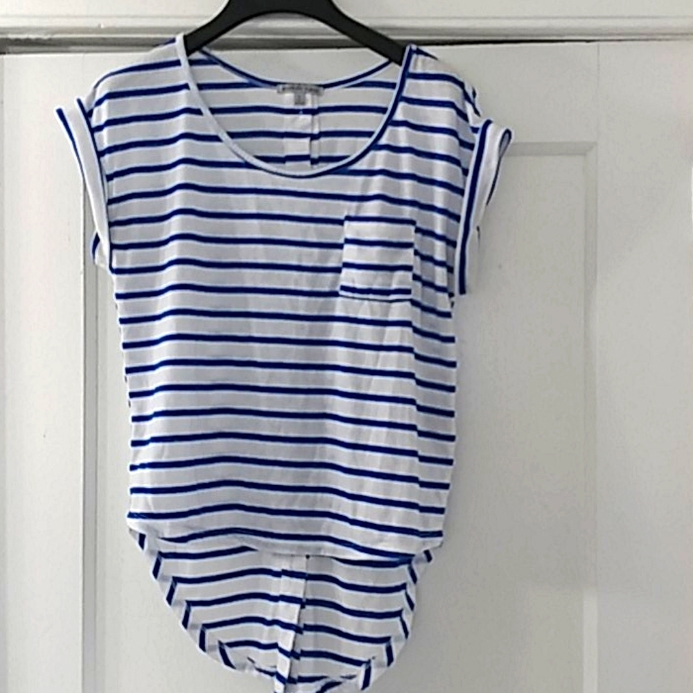 Charlotte Russe Blue Striped Front Pocket Top
